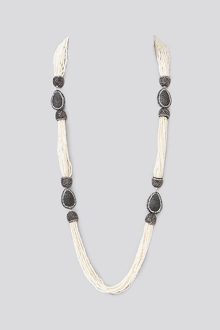 Two-Tone Finish Semi-Precious Stone & Pearl Necklace by Turquoise Jewels at Pernia's Pop Up Shop