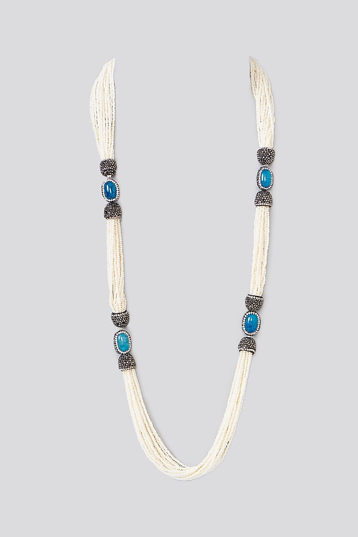 Two-Tone Finish Semi-Precious Stone & Pearl Necklace by Turquoise Jewels at Pernia's Pop Up Shop