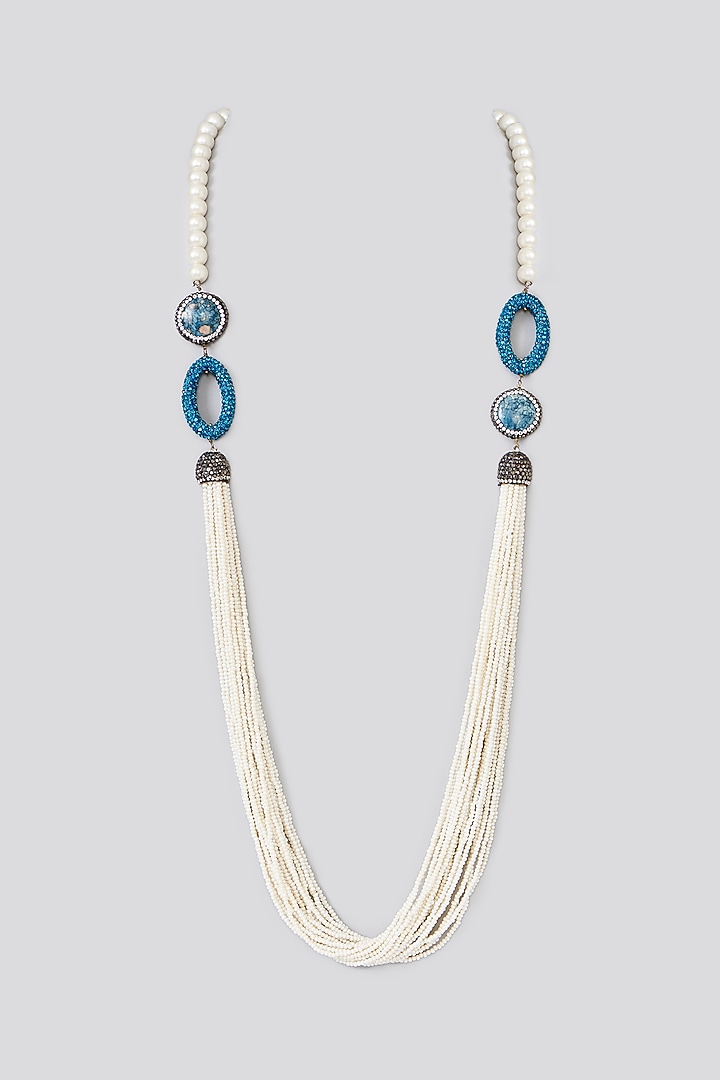 Two-Tone Finish Semi-Precious Stone & Pearl Necklace by Turquoise Jewels at Pernia's Pop Up Shop