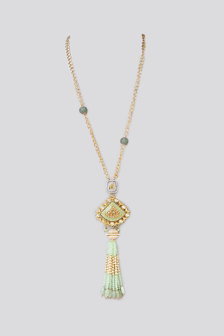 Gold Finish Semi-Precious Stone Meenakari Necklace by Turquoise Jewels at Pernia's Pop Up Shop
