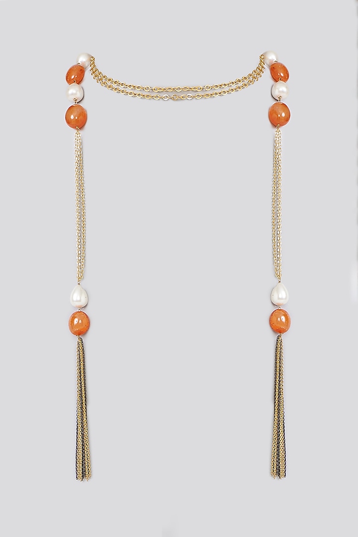 Two-Tone Finish Semi-Precious Stone & Baroque Pearl Necklace by Turquoise Jewels at Pernia's Pop Up Shop