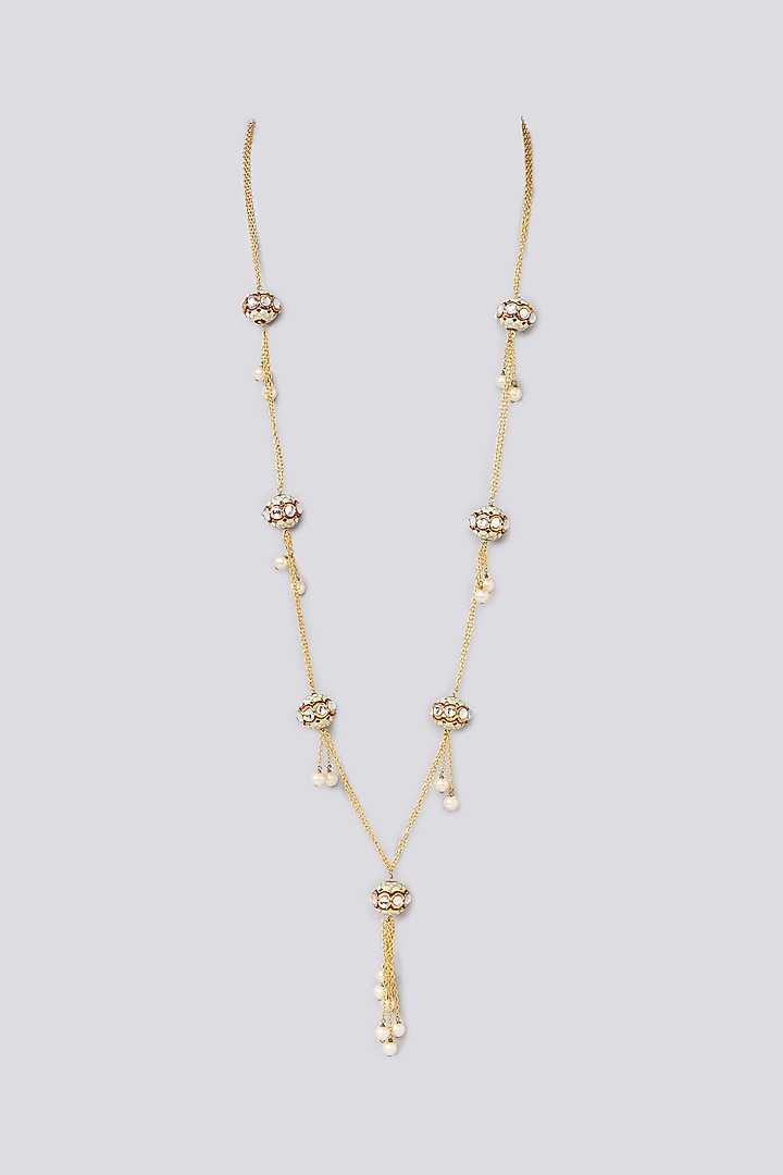 Gold Finish Pearl Meenakari Necklace by Turquoise Jewels at Pernia's Pop Up Shop