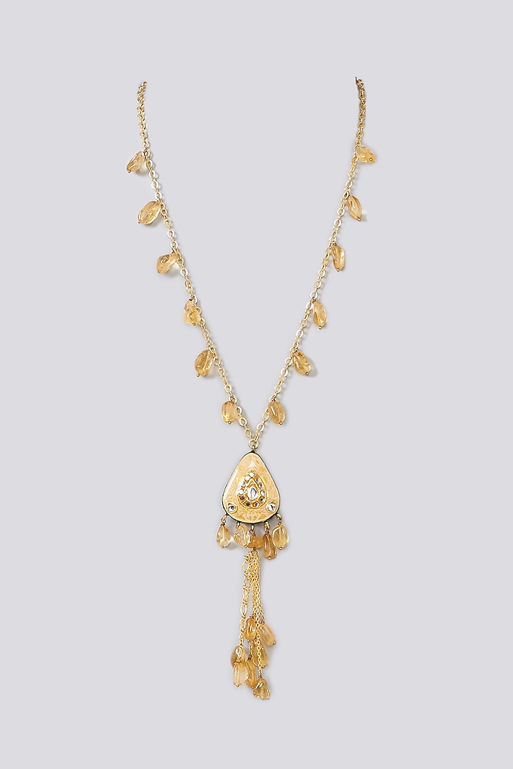 Gold Finish Semi-Precious Stone Meenakari Necklace by Turquoise Jewels at Pernia's Pop Up Shop
