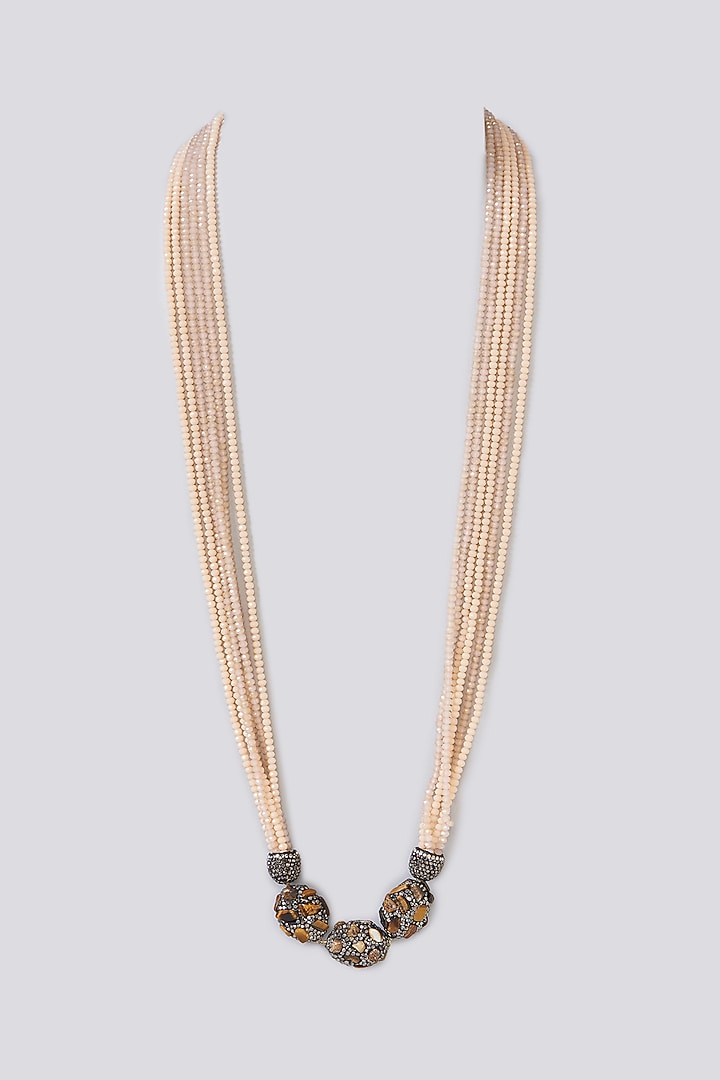 Two-Tone Finish Semi-Precious Stone & Beaded Necklace by Turquoise Jewels at Pernia's Pop Up Shop