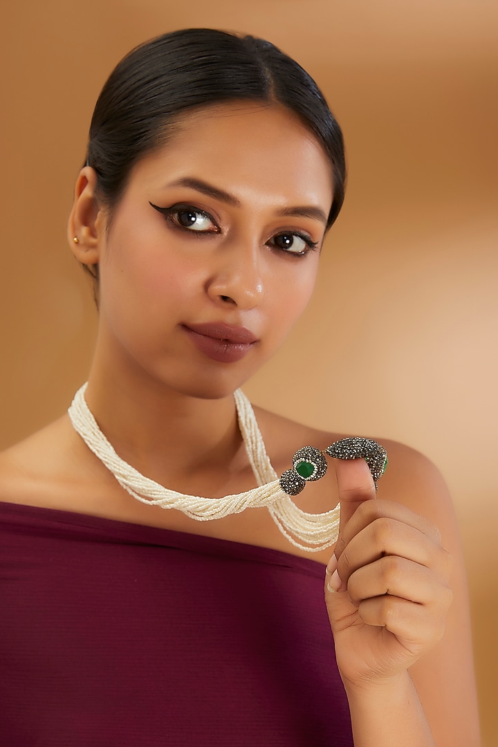 Two-Tone Finish Semi-Precious Stone & Beaded Necklace by Turquoise Jewels at Pernia's Pop Up Shop