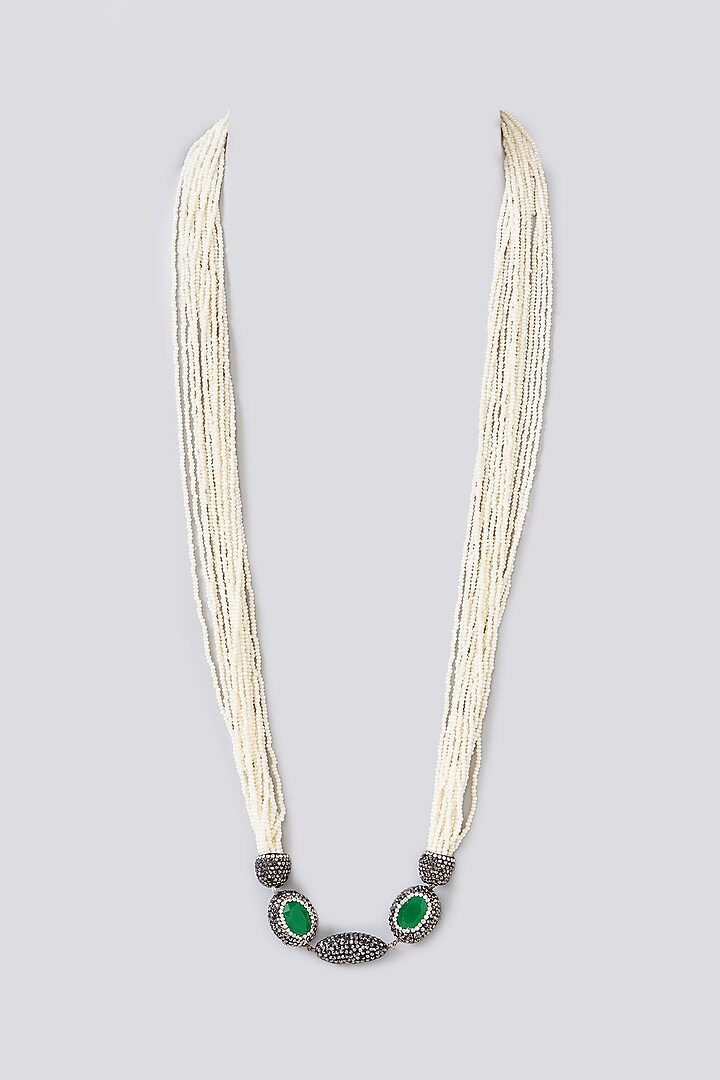 Two-Tone Finish Semi-Precious Stone & Beaded Necklace by Turquoise Jewels at Pernia's Pop Up Shop