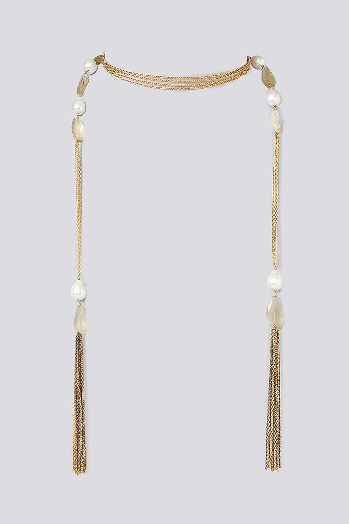 Two-Tone Finish Semi-Precious Stone & Baroque Pearl Necklace by Turquoise Jewels at Pernia's Pop Up Shop