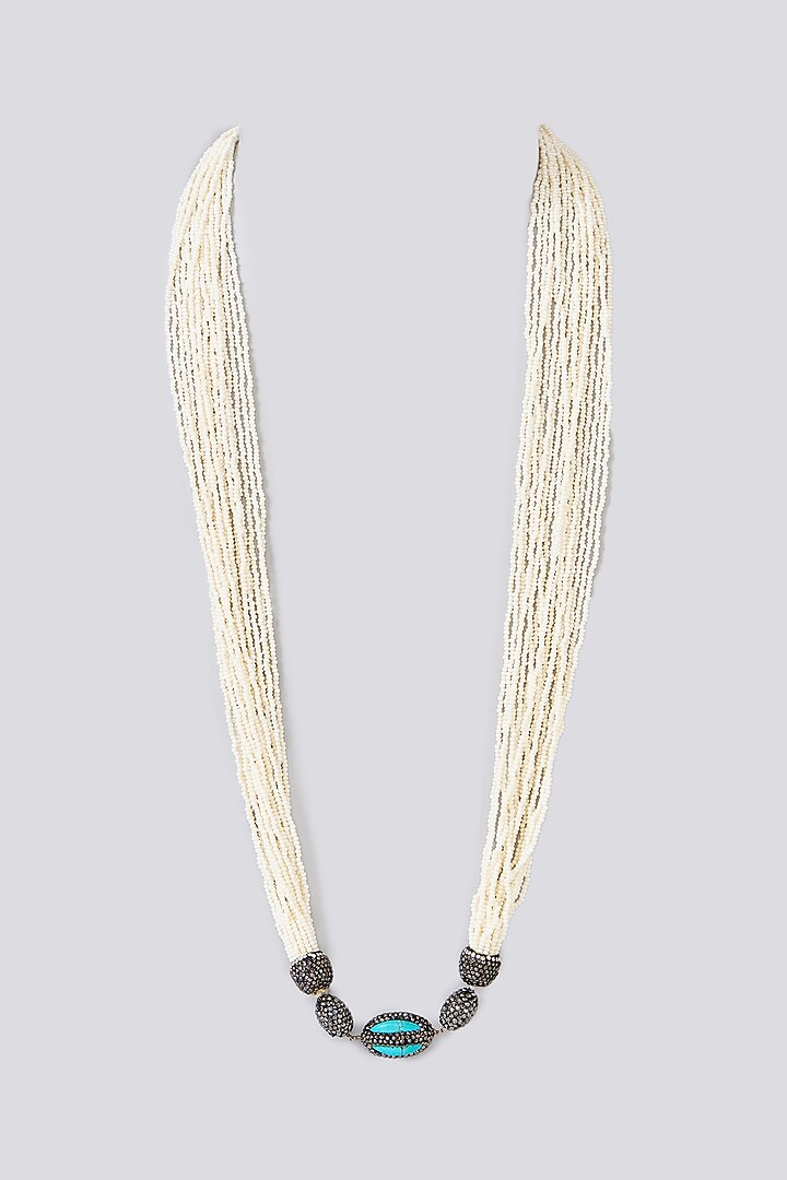 Two-Tone Finish Semi-Precious Stone & Beaded Necklace by Turquoise Jewels at Pernia's Pop Up Shop