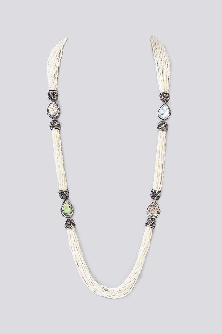 Two-Tone Finish Semi-Precious Stone & Beaded Necklace by Turquoise Jewels at Pernia's Pop Up Shop