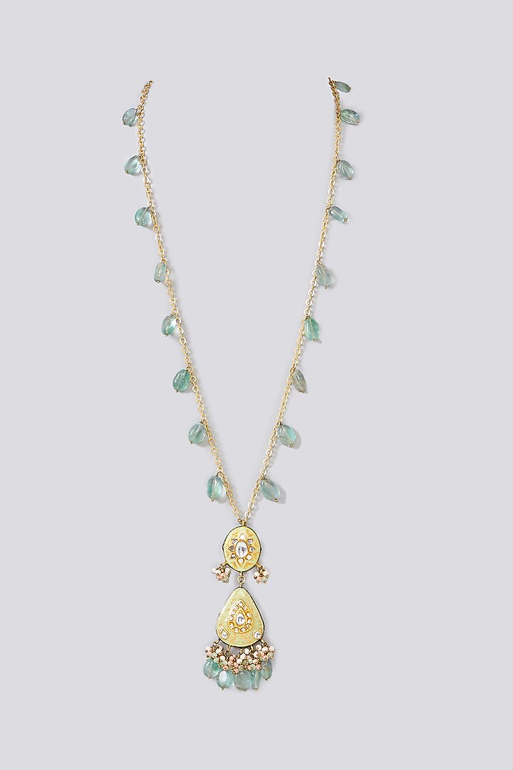 Gold Finish Semi-Precious Stone Meenakari Necklace by Turquoise Jewels at Pernia's Pop Up Shop