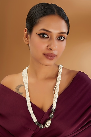 Two-Tone Finish Semi-Precious Stone & Beaded Necklace by Turquoise Jewels