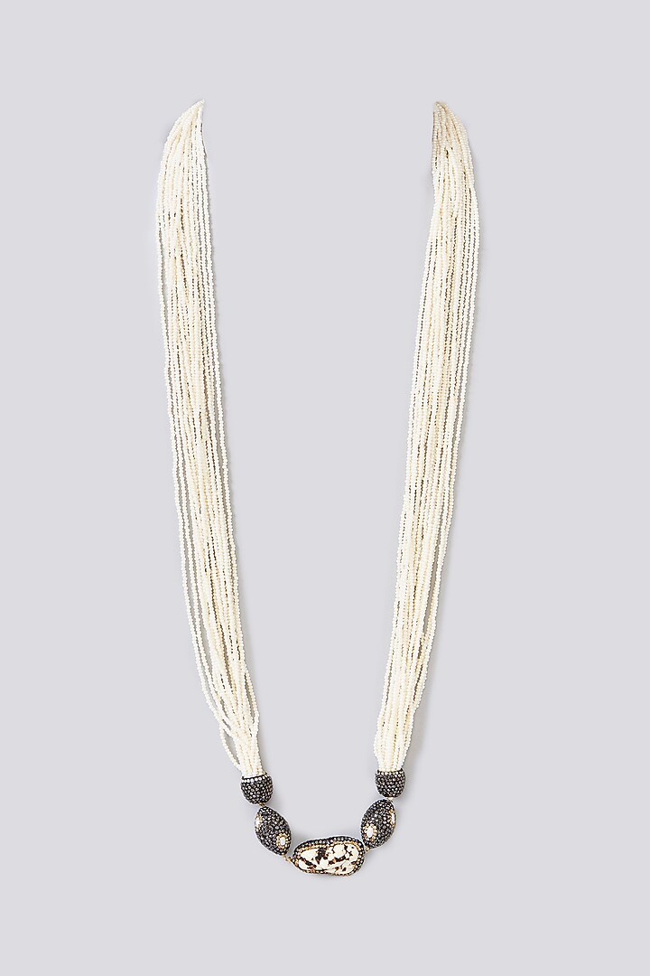 Two-Tone Finish Semi-Precious Stone & Beaded Necklace by Turquoise Jewels at Pernia's Pop Up Shop