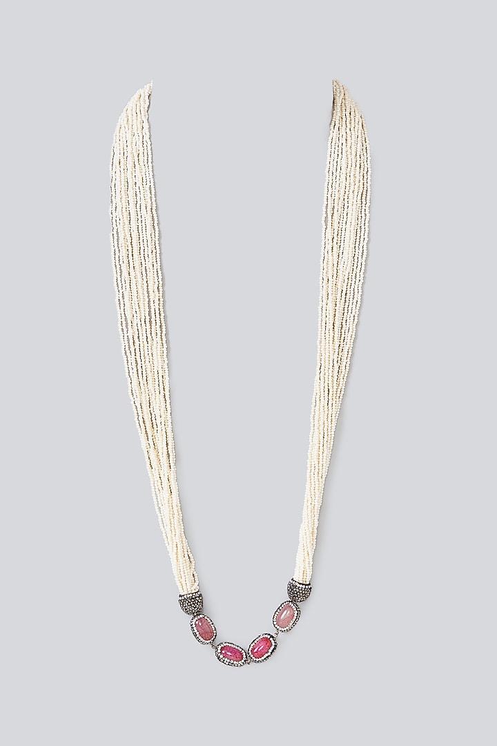 Two-Tone Finish Semi-Precious Stone & Beaded Necklace by Turquoise Jewels at Pernia's Pop Up Shop