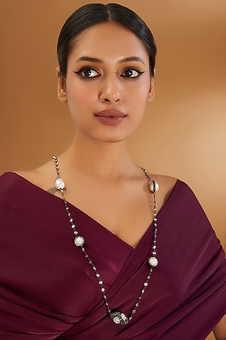 Black Rhodium Finish Semi-Precious Stone & Beaded Necklace by Turquoise Jewels