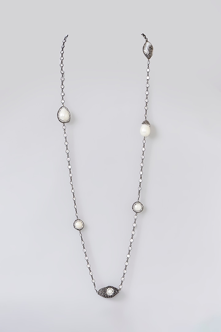Black Rhodium Finish Semi-Precious Stone & Beaded Necklace by Turquoise Jewels at Pernia's Pop Up Shop