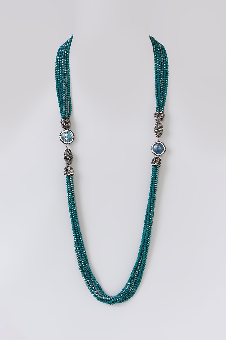 Two-Tone Finish Semi-Precious Stone & Beaded Necklace by Turquoise Jewels at Pernia's Pop Up Shop