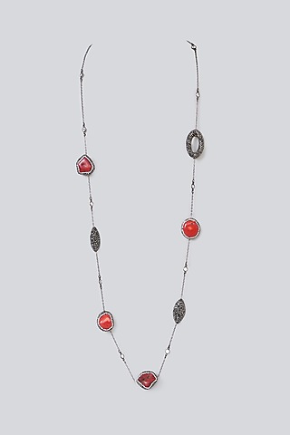 Black Rhodium Finish Semi-Precious Stone & Beaded Necklace by Turquoise Jewels