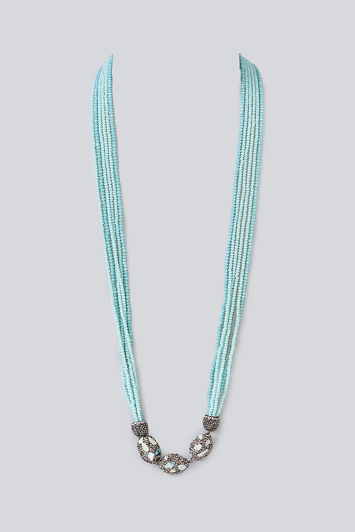 Two-Tone Finish Semi-Precious Stone & Beaded Necklace by Turquoise Jewels at Pernia's Pop Up Shop