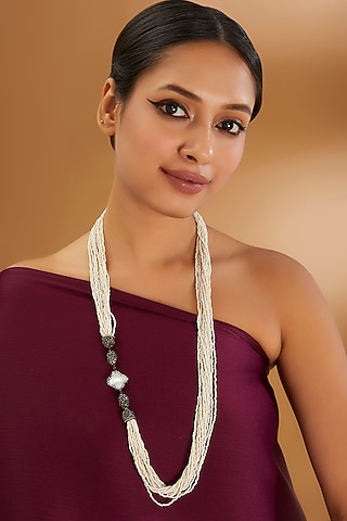 Two-Tone Finish Semi-Precious Stone & Beaded Necklace by Turquoise Jewels