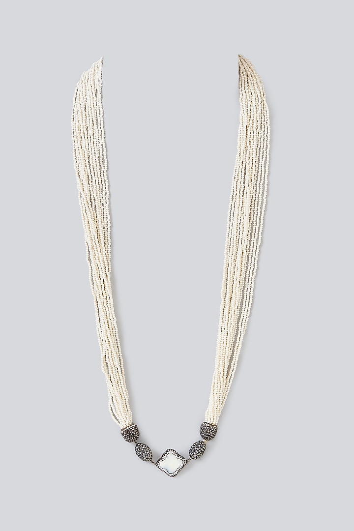Two-Tone Finish Semi-Precious Stone & Beaded Necklace by Turquoise Jewels at Pernia's Pop Up Shop
