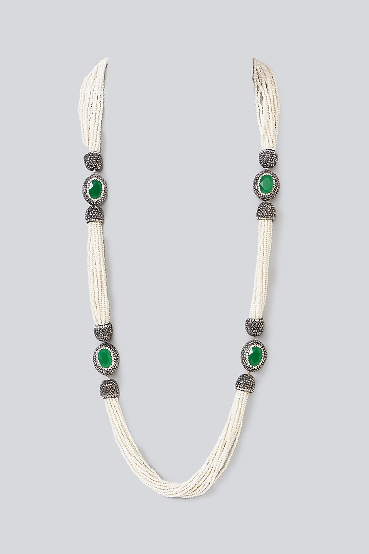 Two-Tone Finish Semi-Precious Stone & Beaded Necklace by Turquoise Jewels at Pernia's Pop Up Shop