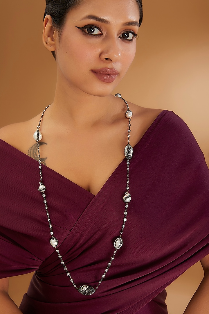 Black Rhodium Finish Semi-Precious Stone & Beaded Necklace by Turquoise Jewels at Pernia's Pop Up Shop