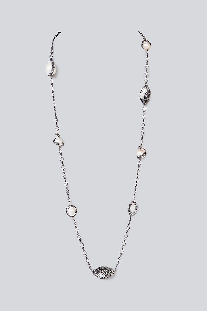 Black Rhodium Finish Semi-Precious Stone & Beaded Necklace by Turquoise Jewels at Pernia's Pop Up Shop
