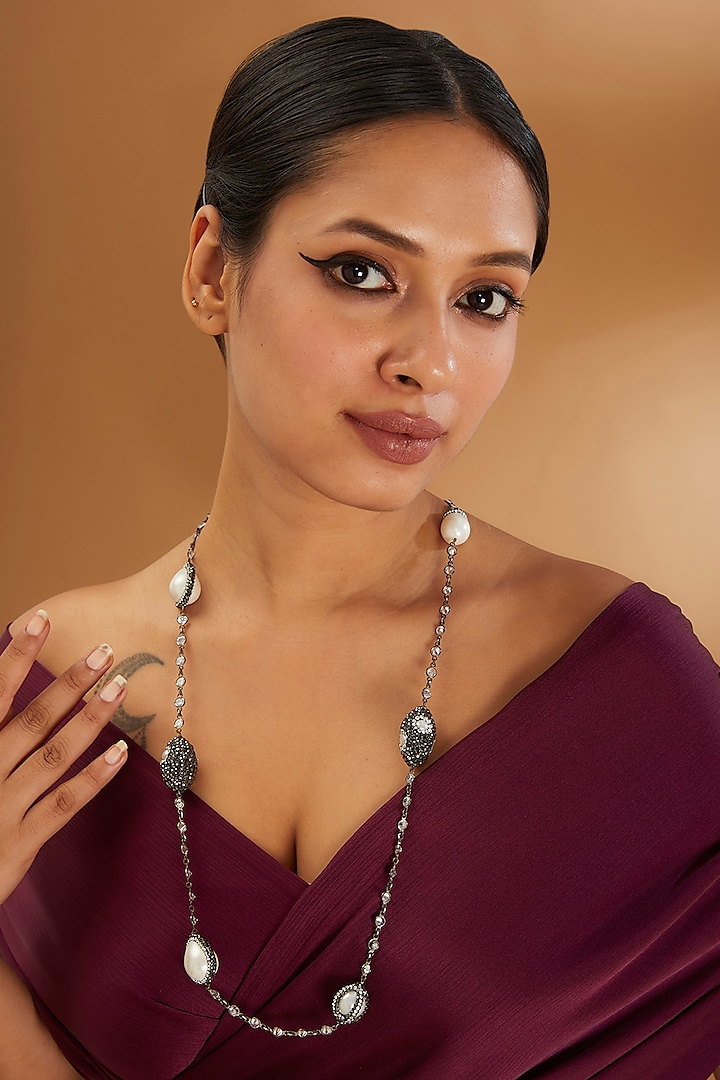 Two-Tone Finish Semi-Precious Stone & Beaded Necklace by Turquoise Jewels at Pernia's Pop Up Shop