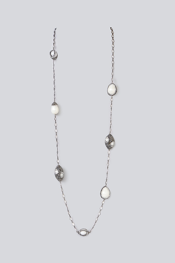 Two-Tone Finish Semi-Precious Stone & Beaded Necklace by Turquoise Jewels at Pernia's Pop Up Shop
