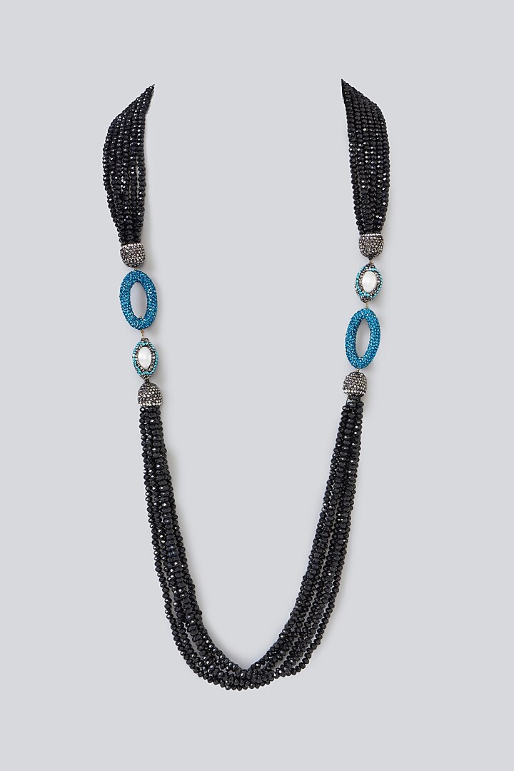 Two-Tone Finish Semi-Precious Stone & Beaded Necklace by Turquoise Jewels