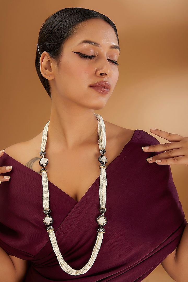 Two-Tone Finish Semi-Precious Stone & Beaded Necklace by Turquoise Jewels at Pernia's Pop Up Shop