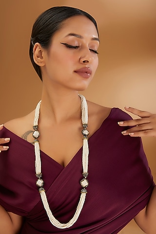 Two-Tone Finish Semi-Precious Stone & Beaded Necklace by Turquoise Jewels