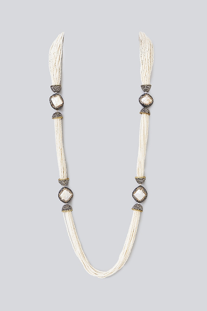 Two-Tone Finish Semi-Precious Stone & Beaded Necklace by Turquoise Jewels at Pernia's Pop Up Shop