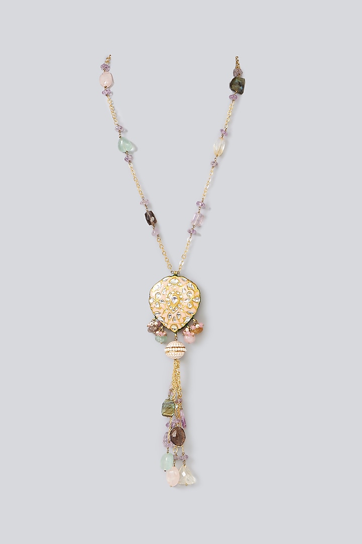 Gold Finish Multi-Colored Semi-Precious Stone Enameled Meenakari Necklace by Turquoise Jewels at Pernia's Pop Up Shop