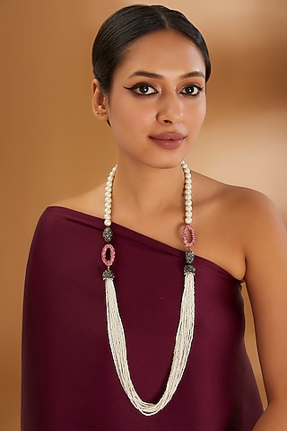 Two-Tone Finish Semi-Precious Stone & Beaded Necklace by Turquoise Jewels