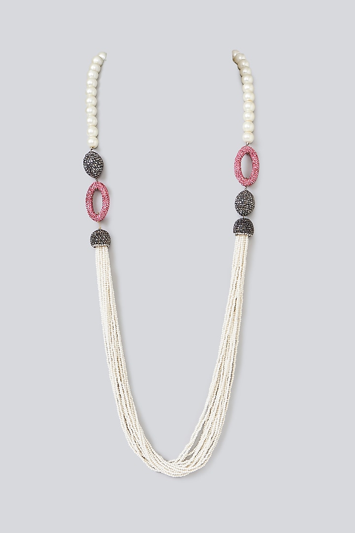Two-Tone Finish Semi-Precious Stone & Beaded Necklace by Turquoise Jewels at Pernia's Pop Up Shop