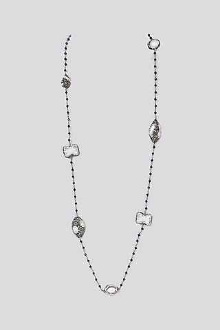 Black Rhodium Finish Semi-Precious Stone & Beaded Necklace by Turquoise Jewels