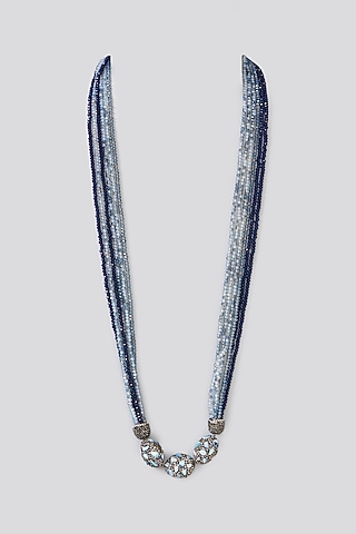 Two-Tone Finish Blue Semi-Precious Stone & Beaded Necklace by Turquoise Jewels