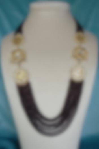 Gold Finish Kundan Polki & Maroon Stone Long Necklace by Turquoise Jewels at Pernia's Pop Up Shop