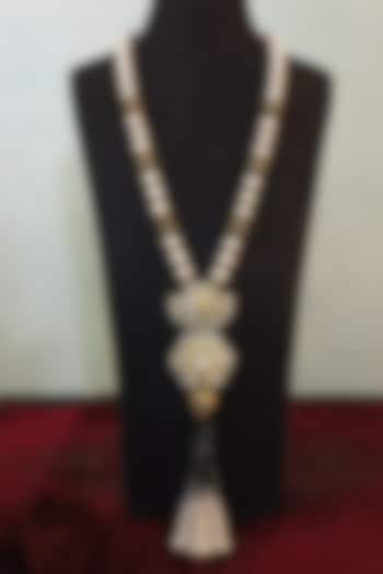 Gold Finish Kundan Polki & Black Stone Long Necklace by Turquoise Jewels at Pernia's Pop Up Shop