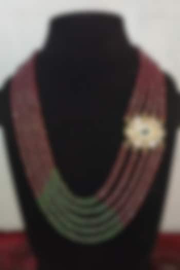 Gold Finish Red & Green Semi-Precious Stone Mala by Turquoise Jewels at Pernia's Pop Up Shop
