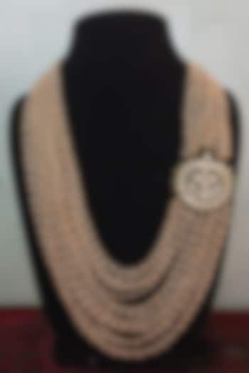 Gold Finish Kundan Polki & Pearl Mala by Turquoise Jewels at Pernia's Pop Up Shop
