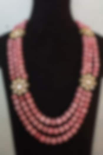 Gold Finish Kundan Polki & Pink Semi-precious Stone Mala by Turquoise Jewels at Pernia's Pop Up Shop