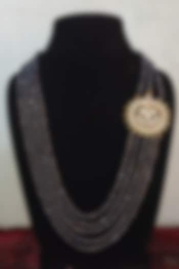 Gold Finish Kundan Polki & Blue Semi-precious Stone Mala by Turquoise Jewels at Pernia's Pop Up Shop