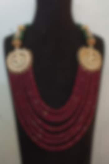 Gold Finish Green & Red Semi-precious Stone Mala by Turquoise Jewels at Pernia's Pop Up Shop