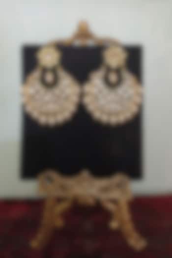 Gold Finish Kundan Polki & Pearl Chandbali Earrings by Turquoise Jewels at Pernia's Pop Up Shop