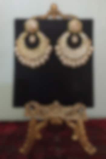 Gold Finish Kundan Polki & Pearl Chandbali Earrings by Turquoise Jewels at Pernia's Pop Up Shop