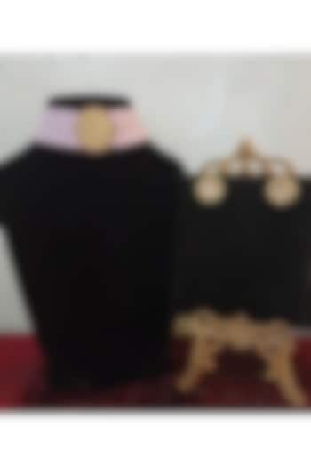 Gold Finish Kundan Polki & Pink Semi-Precious Stone Choker Necklace Set by Turquoise Jewels at Pernia's Pop Up Shop