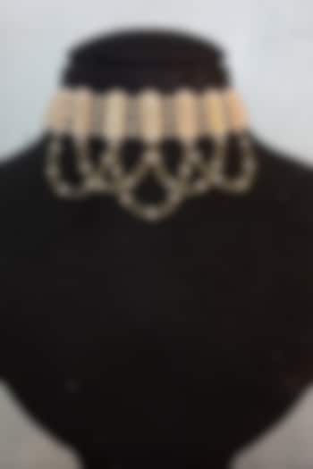 Gold Finish Kundan Polki & Green Semi-Precious Stone Choker Necklace Set by Turquoise Jewels at Pernia's Pop Up Shop
