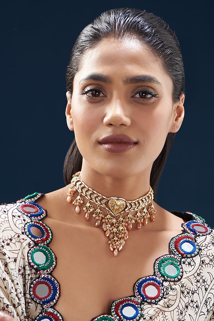 Gold Plated Semi-Precious Stone Meenakari Necklace by Turquoise Jewels at Pernia's Pop Up Shop